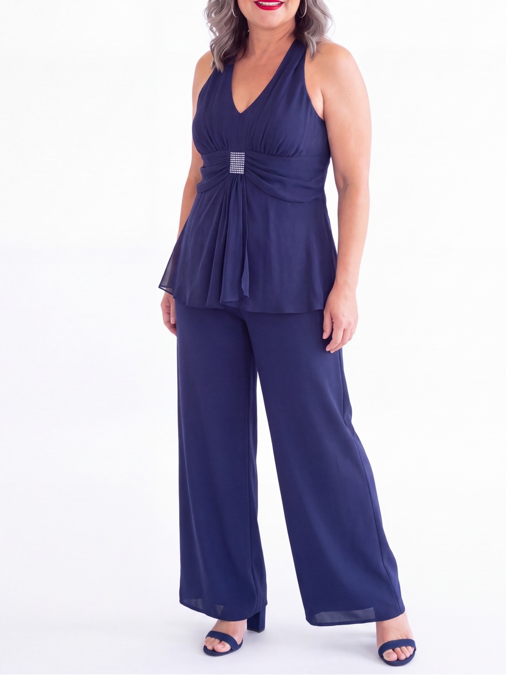 Coldwater Creek Navy Chiffon Wide Leg Pants Set Formal Cocktail plus size